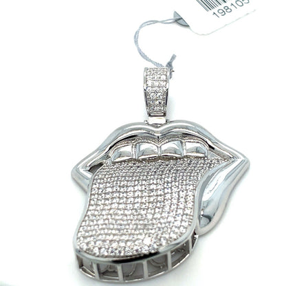 925 Sterling Silver CZ Tongue Sticking Out Pendant 10.20g 0