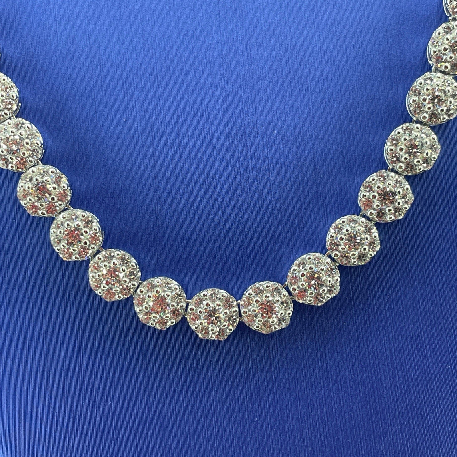 925 Sterling Silver CZ 22” Round Cluster Necklace 58.40g 7.2mm 0
