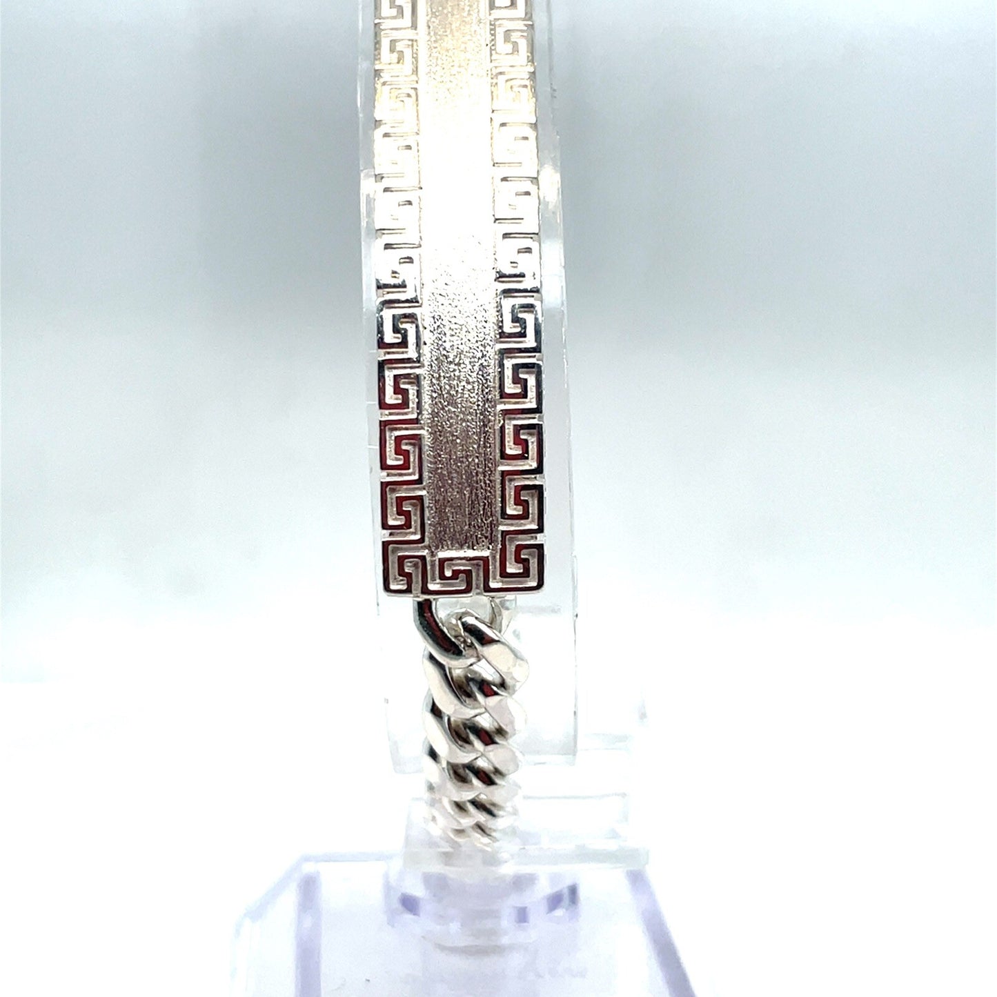 925 Sterling Silver 8.5” Satin Greek ID Cuban Bracelet 30.30g 10mm4