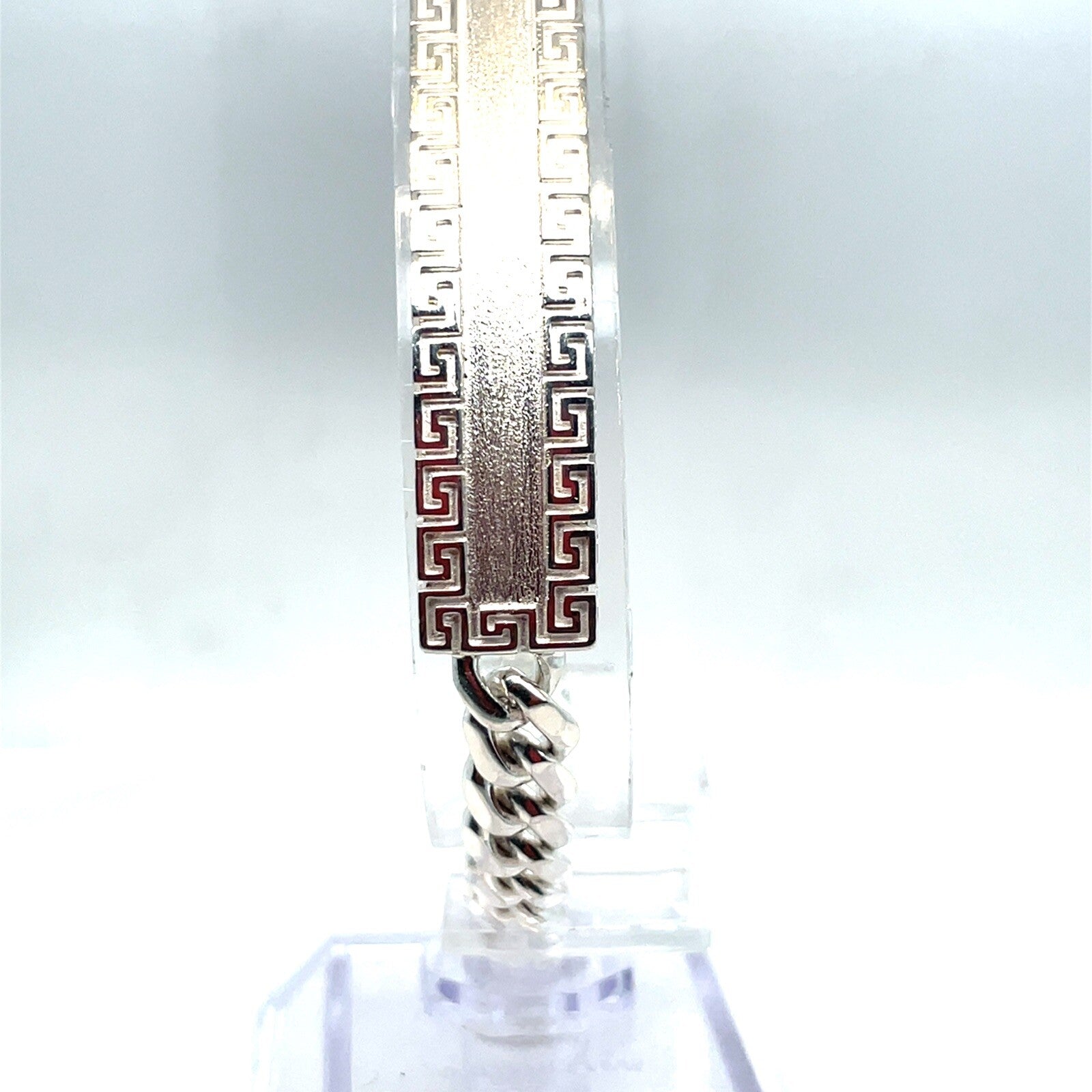 925 Sterling Silver 8.5” Satin Greek ID Cuban Bracelet 30.30g 10mm4