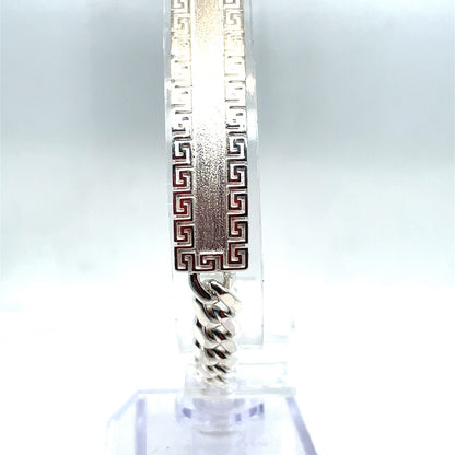 925 Sterling Silver 8.5” Satin Greek ID Cuban Bracelet 30.30g 10mm4