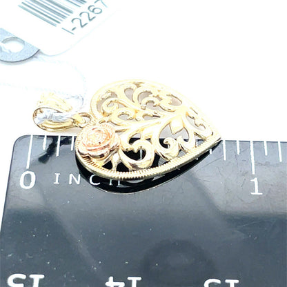 14K Two Tone Gold Women’s Open Weave Heart Pendant 1.30g3