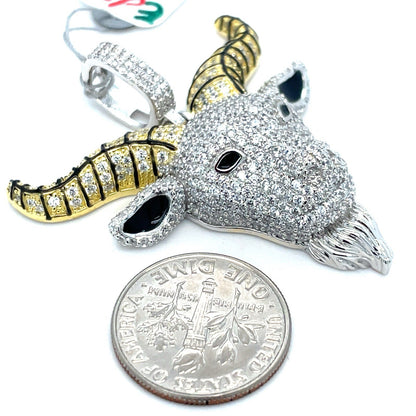925 Sterling Silver CZ Goat Pendant 13.50g 2