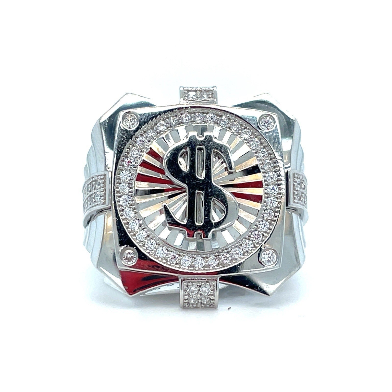 925 Sterling Silver Men’s CZ Dollar Sign Ring 8.40g Size 100