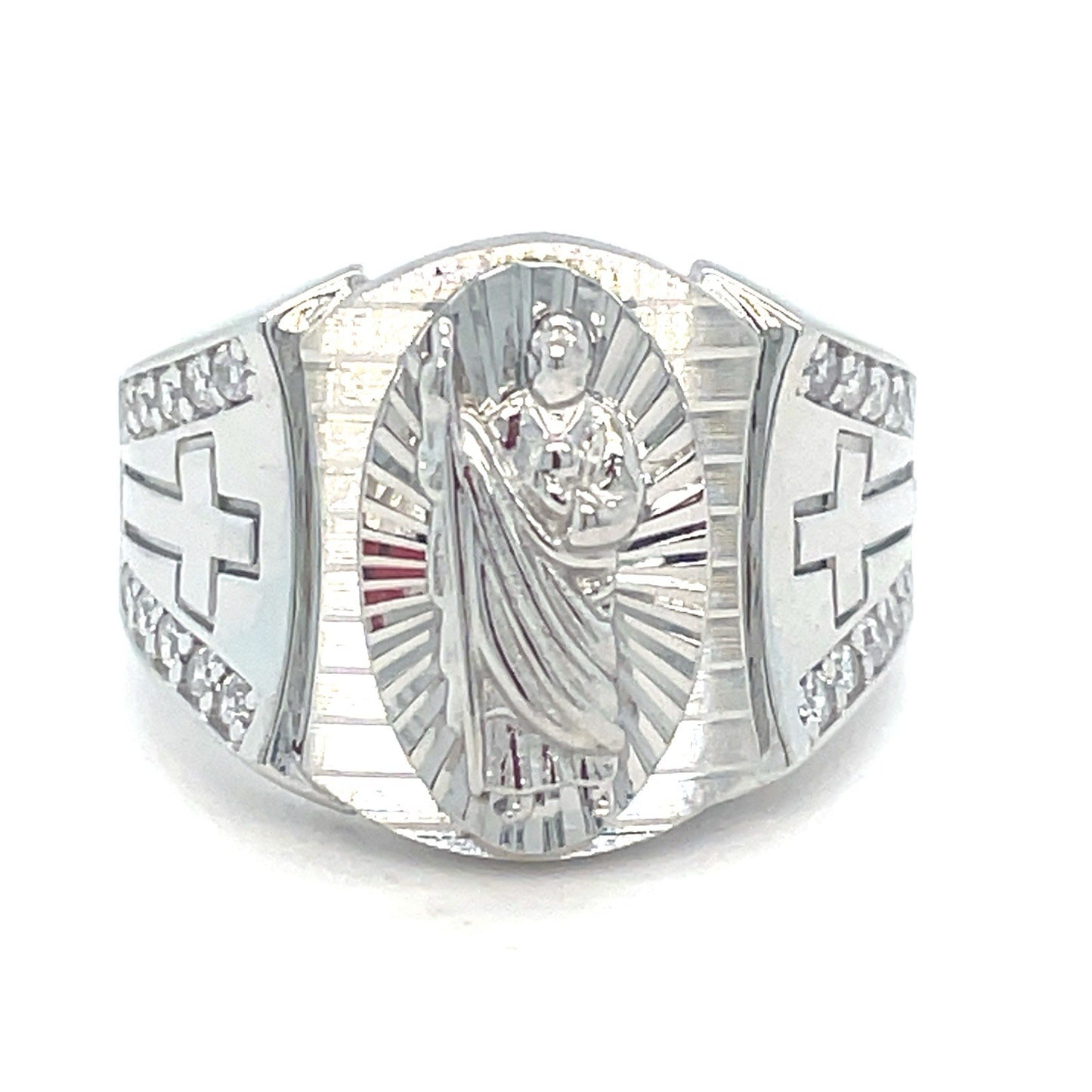 925 Sterling Silver Men’s CZ San Judas Ring 7.70g Size 10 0