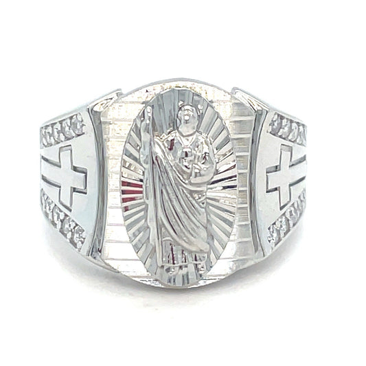 925 Sterling Silver Men’s CZ San Judas Ring 7.70g Size 10 0