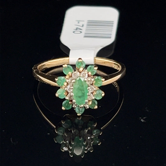 emerald and diamond ring 14 k gold preowned0