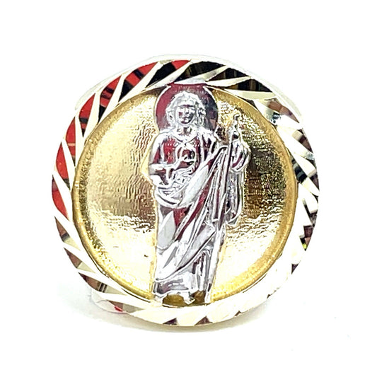 10k Two Tone Gold San Judas Round Ring 6.90g Size 110