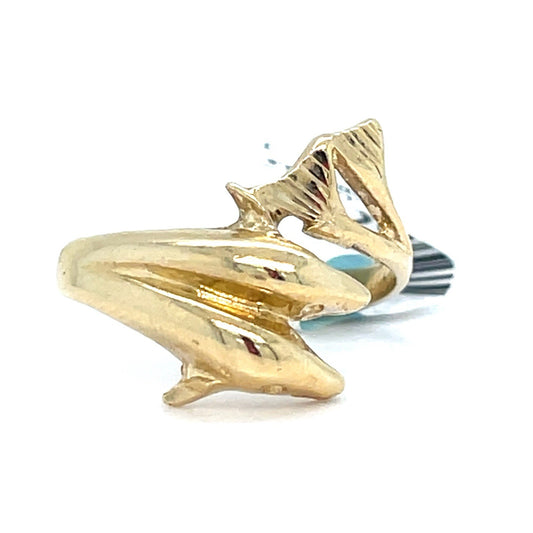 14k Yellow Gold Women’s Dolphins Ring 3.00g Size 6.50