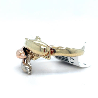 10Kt Tri Color Gold Dolphin Ring 3.35g Size 71