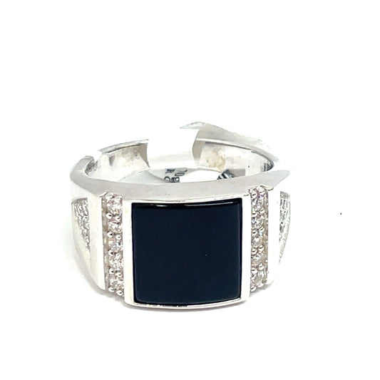 925 Sterling Silver Men’s CZ Square Curve Onyx Ring 7.70g Size 110