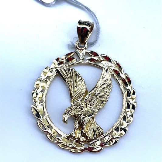 14k Yellow Gold Round Open Eagle Pendant 6.50g 0