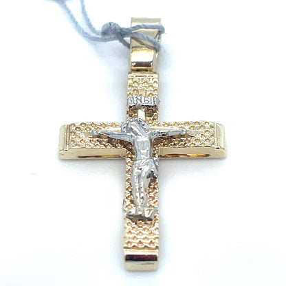 14k Two Tone Gold Jesus Cross Pendant 2.70g1