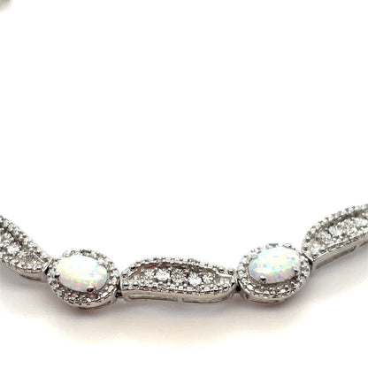 925 Sterling Silver 7.5” Synthetic Opal Diamond Bracelet 13.55g .21CTW 4