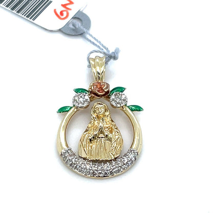 10k Yellow Gold Virgin Mary Cluster Diamond Pendant 2.10g .25CTW0