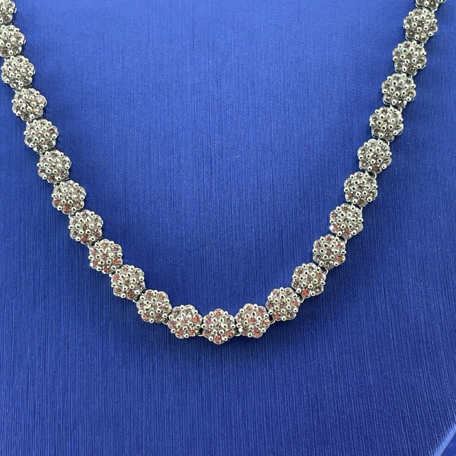 925 Sterling Silver 22” CZ Flower Cluster Necklace 34.10g 5.3mm2