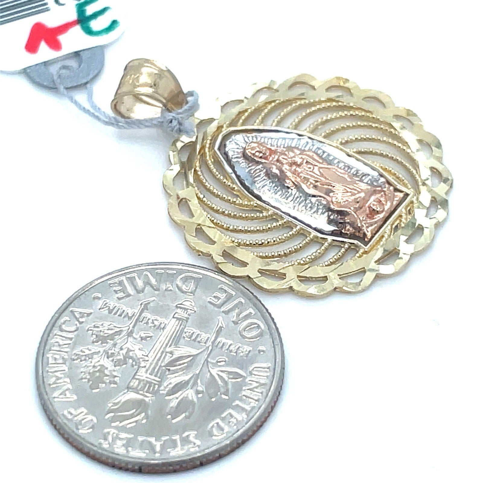 14k Tri Color Gold Round Virgin Mary Pendant 1.90g2