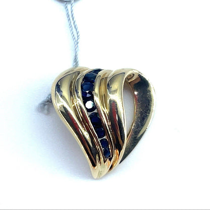 14k Yellow Gold Women’s Heart With Sapphire Pendant 3.80g0