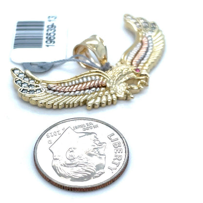 14K Tri Color CZ Wide Eagle Pendant 5.30g1