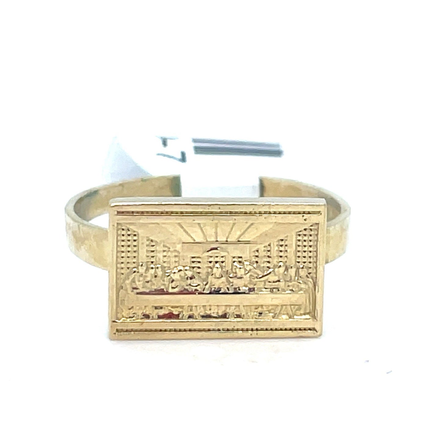 10k Yellow Gold Rectangle Last Supper Ring 1.76g Size 70