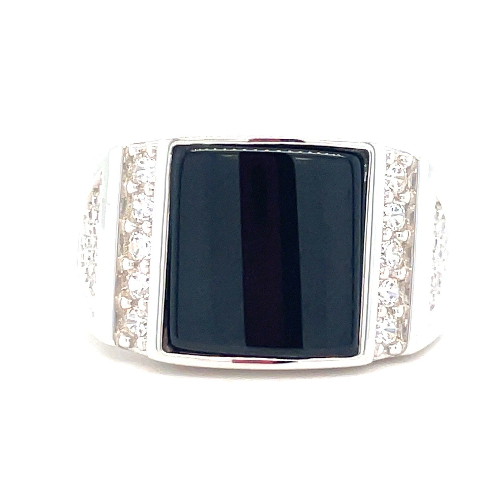 925 Sterling Silver Men’s CZ Curve Onyx Ring 6.9g Size 100