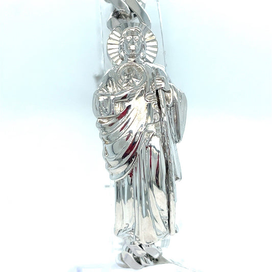 925 Sterling Silver 8” San Judas Cuban Link Style Bracelet 20.20g 8.8mm 0