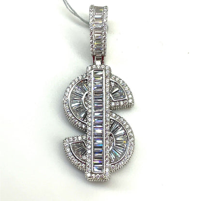 925 Sterling Silver CZ Dollar Sign Pendant 14.40g0