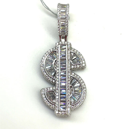 925 Sterling Silver CZ Dollar Sign Pendant 14.40g0