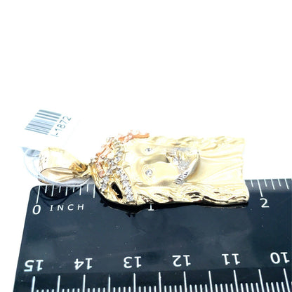 14K Two Tone Gold CZ Jesus Pendant 12.15g 3