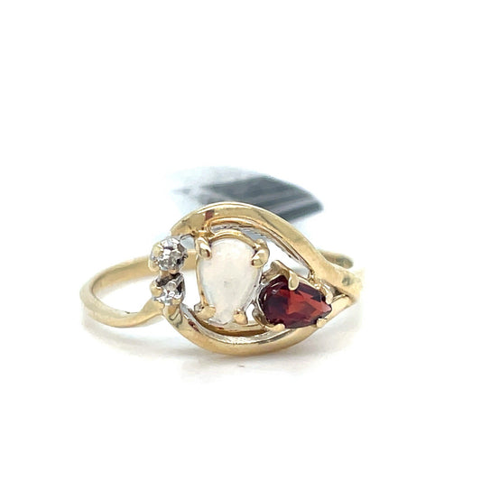 14k Yellow Gold Women’s Opal Garnet Diamond Ring 2.40g Size 80