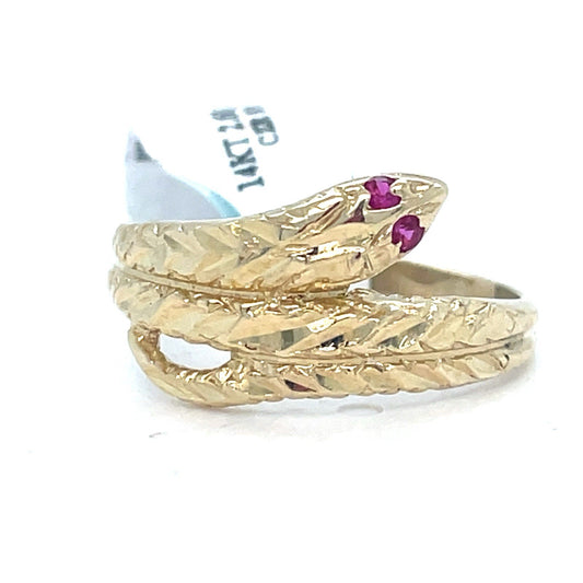 14K Yellow Gold Snake Ring 2.60g Size 7.250
