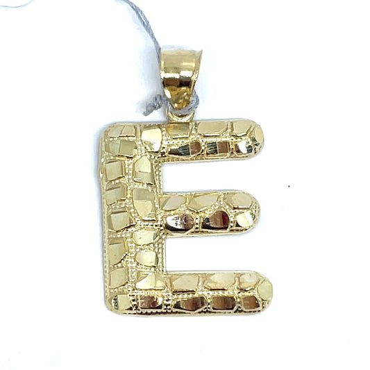 10k Yellow Gold Puff Nugget Letter E Pendant 2.70g0