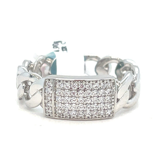 925 Sterling Silver CZ Cuban Style Link  Ring 4.90g Size 90