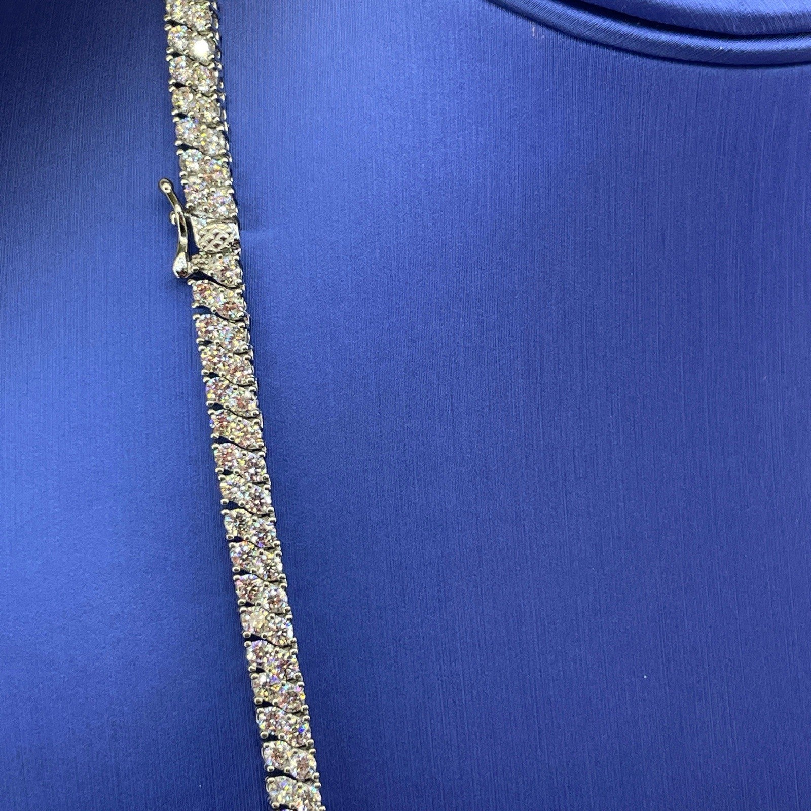 925 Sterling Silver CZ 22” 2 Row Angle Necklace 48.40g 5mm3