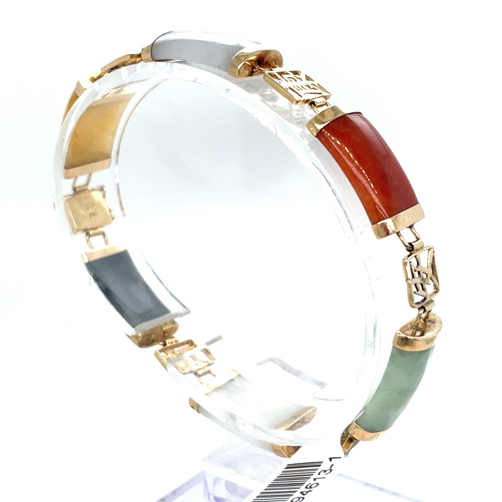 14k Yellow Gold Multi Color Jade Link Bracelet 13.60g 7.5”1