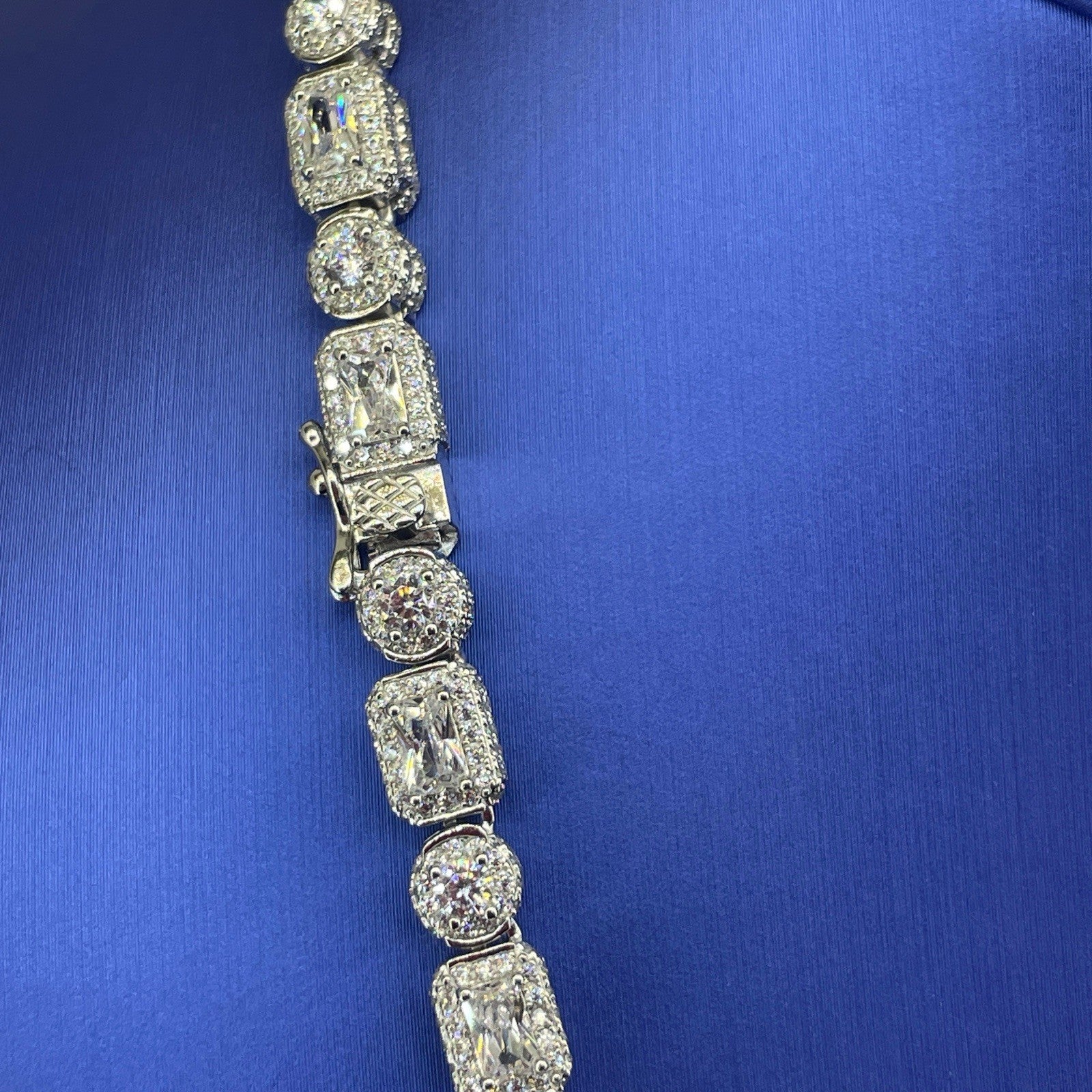 925 Sterling Silver CZ 20” Round Cluster Necklace 56.75g 6mm3