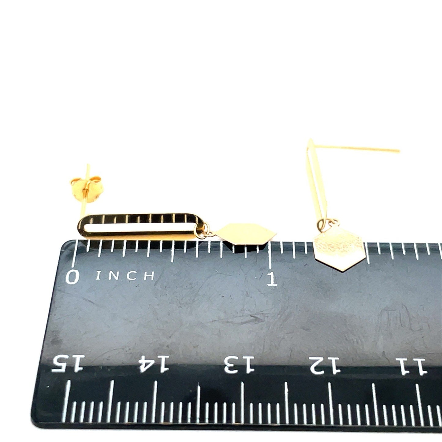 18k Yellow Gold Long Oval Hexagon Earrings 1.24g2