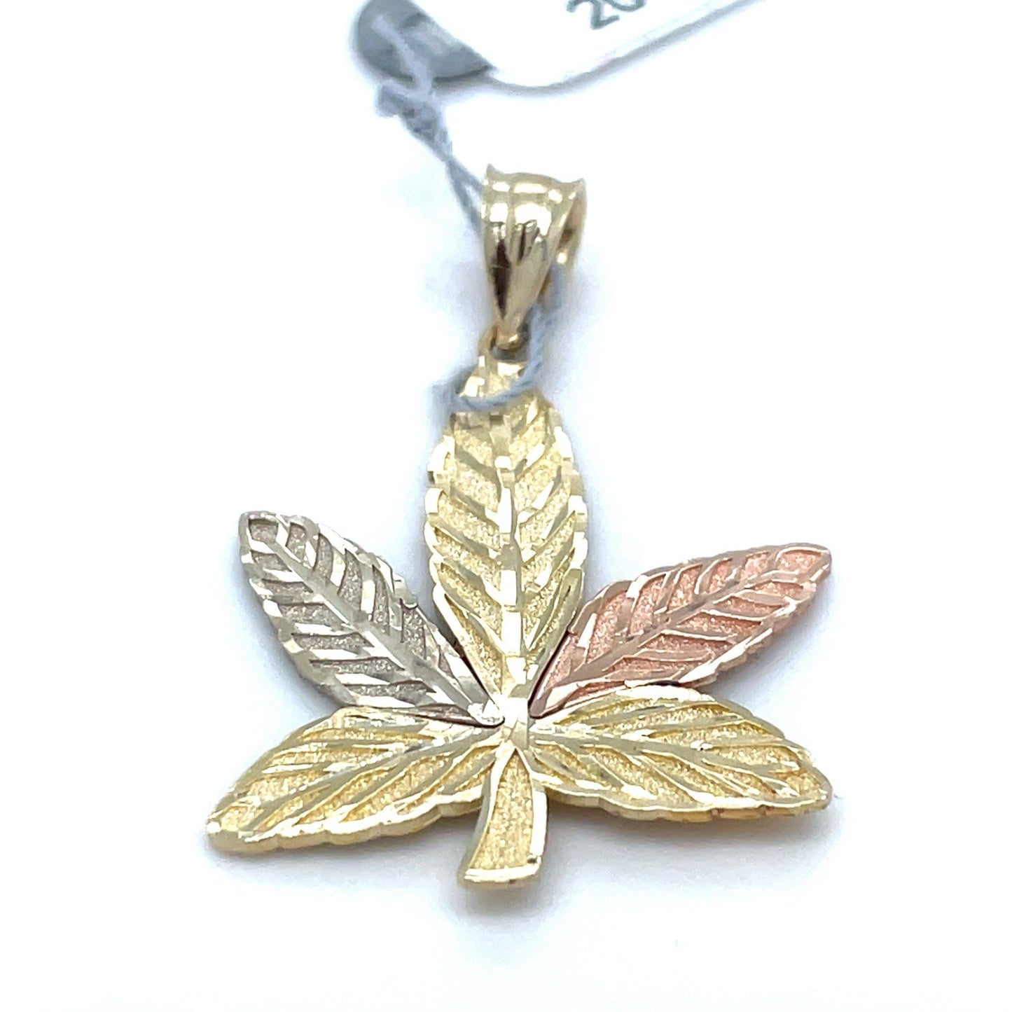 14K Tri Color Gold Weed Leaf Pendant 1.90g 1