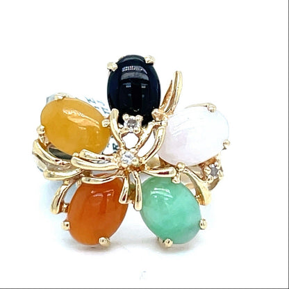 10k Yellow Gold Women’s Multi Color Jade Diamond Ring 4.14g Size 5.50