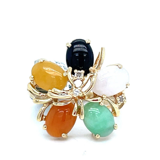 10k Yellow Gold Women’s Multi Color Jade Diamond Ring 4.14g Size 5.50