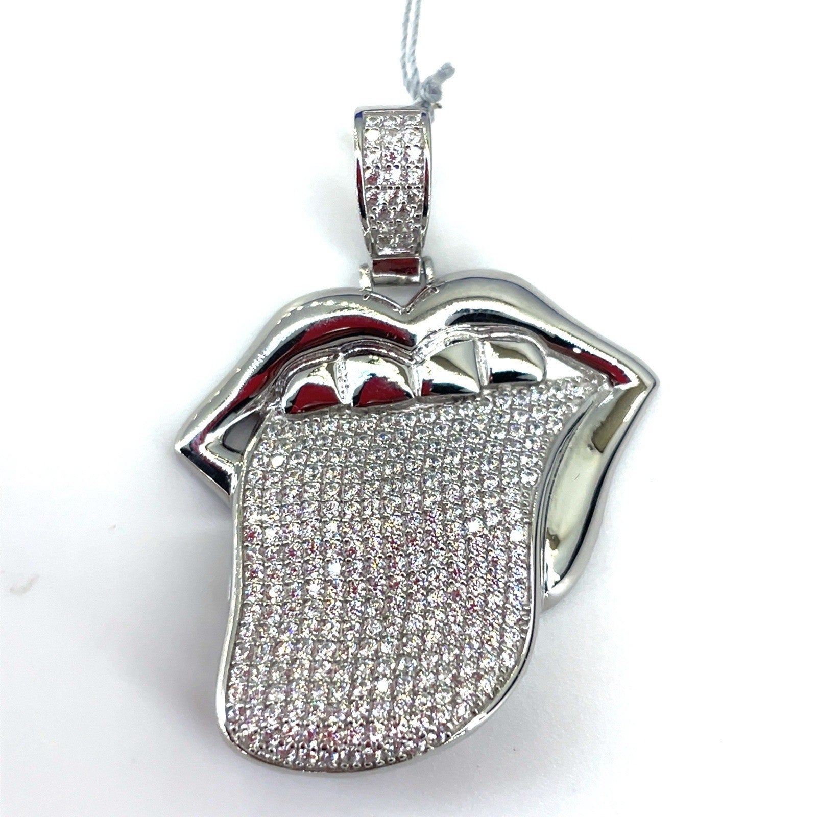 925 Sterling Silver CZ Tongue Sticking Out Pendant 10.20g 1