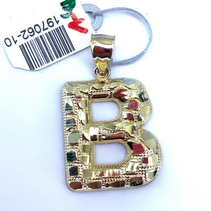10k Yellow Gold Puff Nugget Letter B Pendant 3.40g0