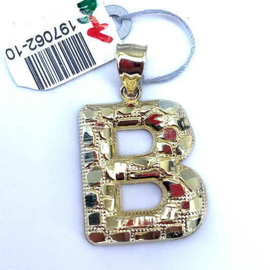 10k Yellow Gold Puff Nugget Letter B Pendant 3.40g0