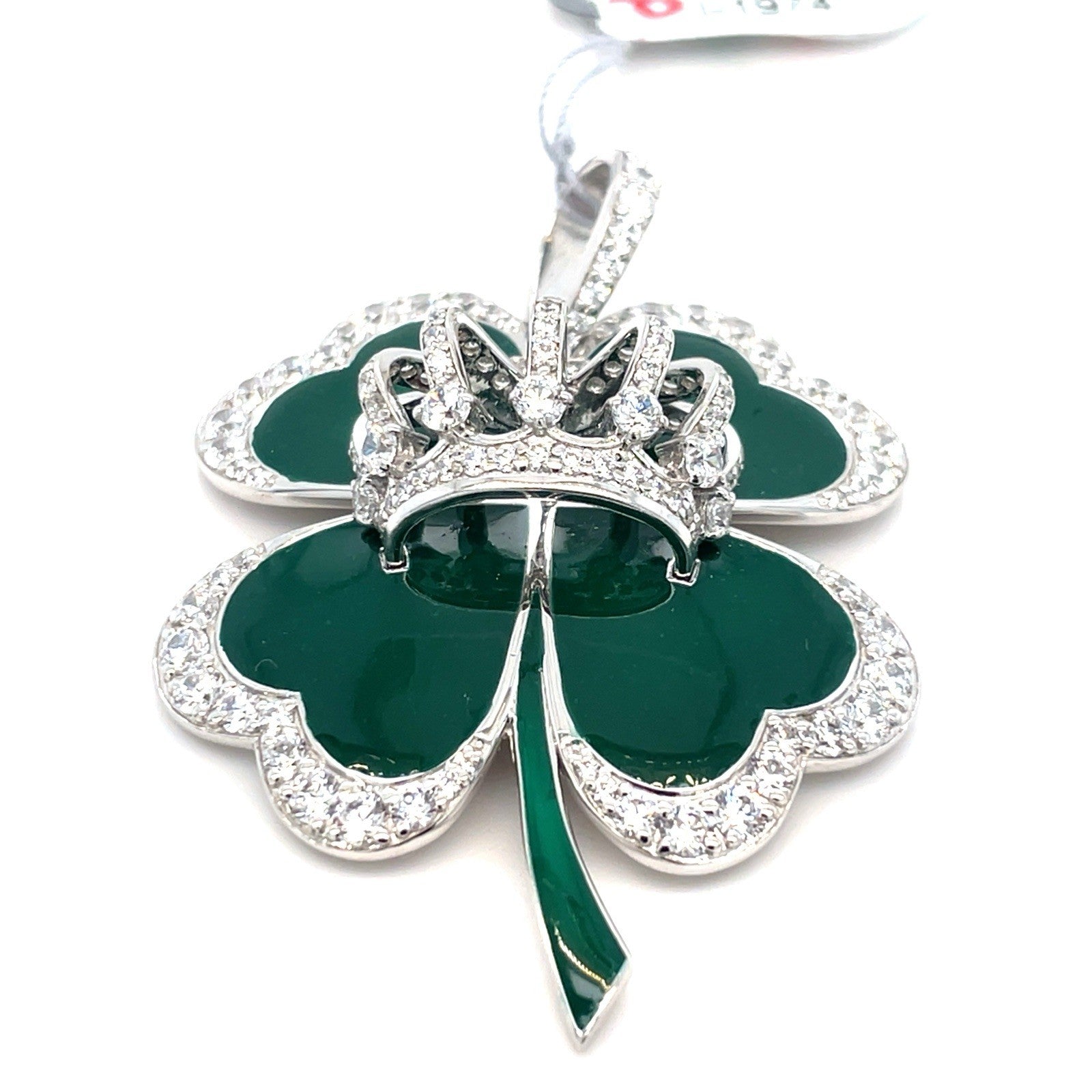 925 Sterling Silver CZ Clover King Pendant 16.20g 1
