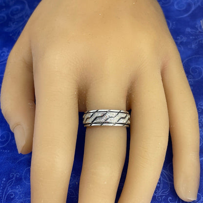 925 Sterling Silver Men’s Black Enamel Diamond Ring 7.70g .2CTW Size 103