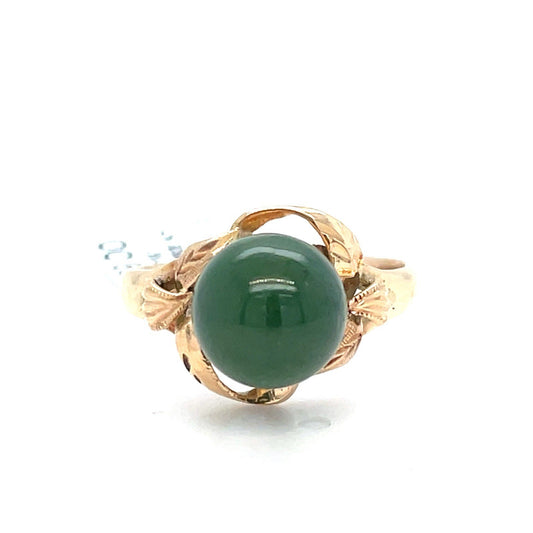 14k Yellow Gold Womens Green Jadeite Sphere Ring 3.60g Size 70