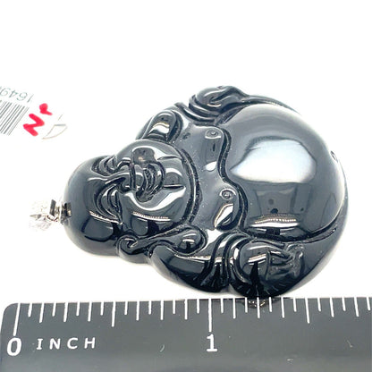 925 Sterling Silver Men’s CZ Onyx Buddha Pendant 18.30g3