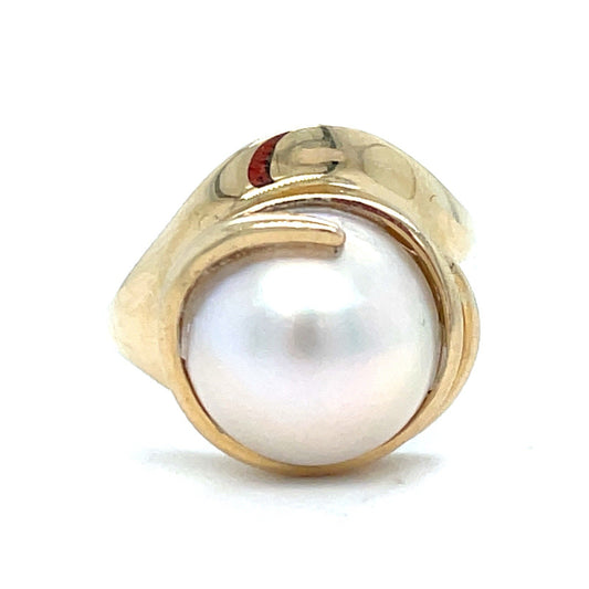 14K Yellow Gold Women’s Dome Pearl Ring 7.40g Size 6.250