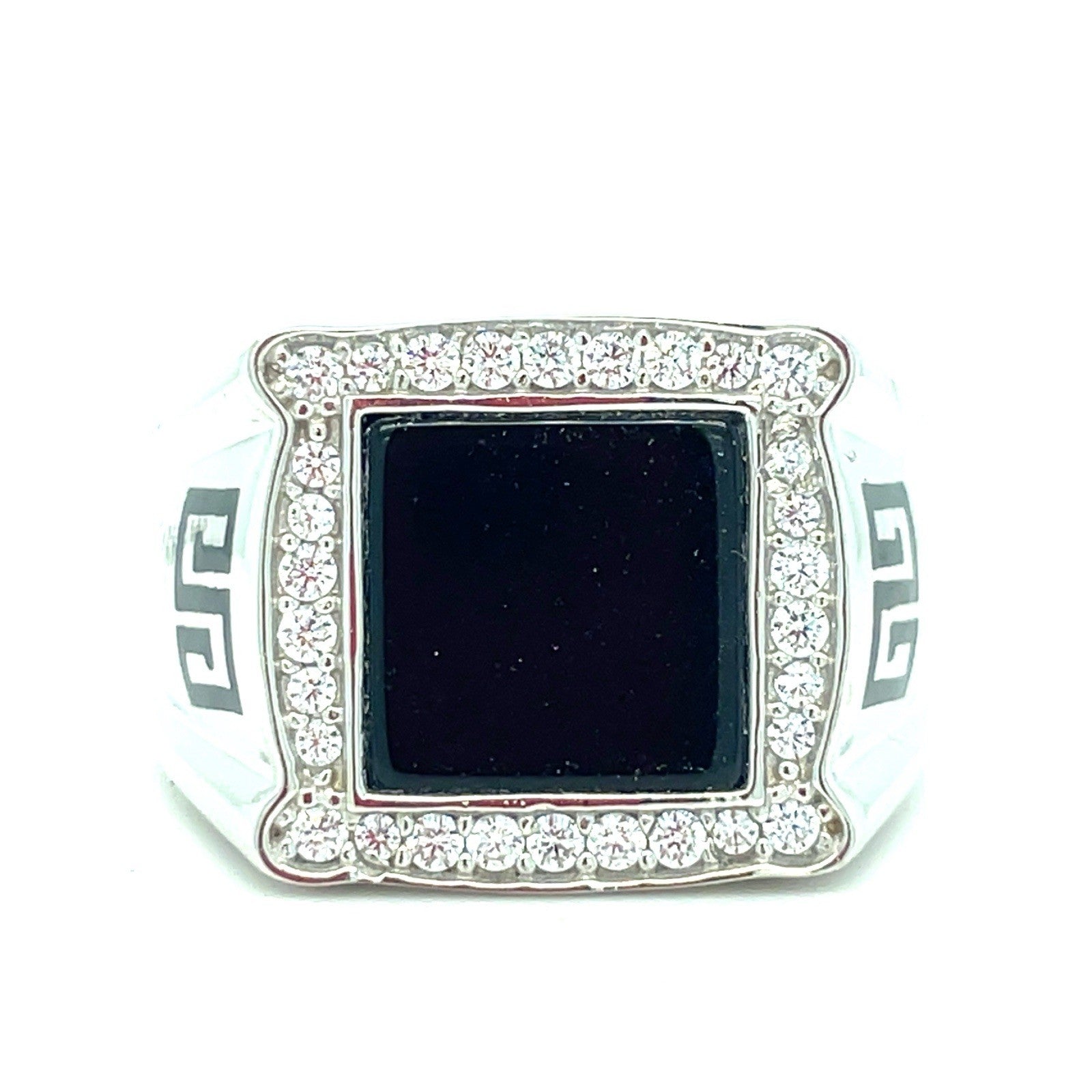 925 Sterling Silver Men’s CZ Square Black Onyx Ring 10.70g Size 110