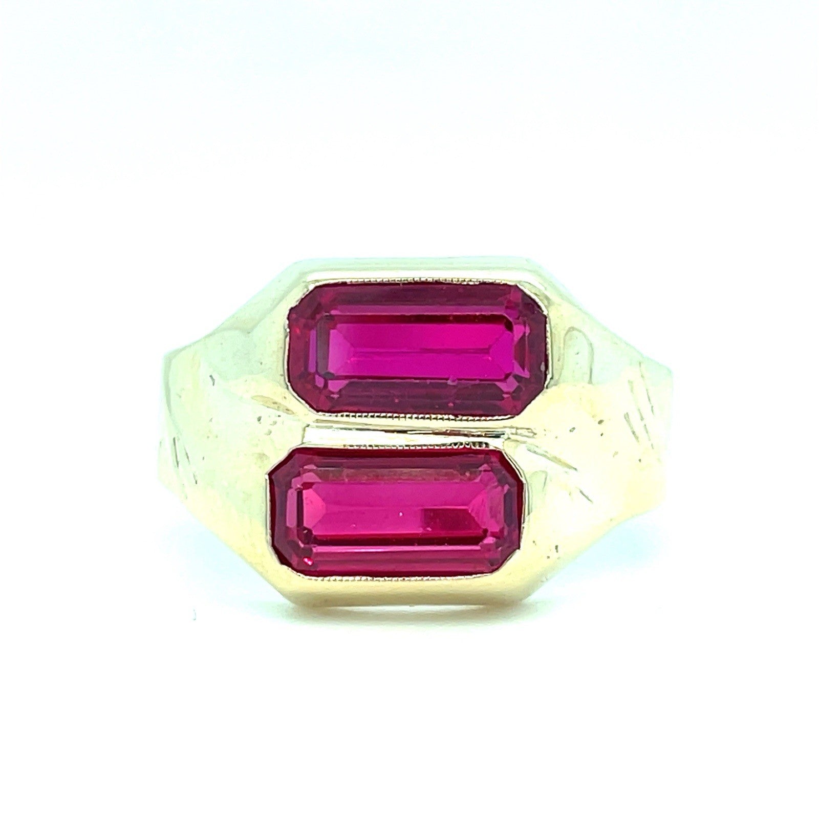 10k Yellow Gold Men’s Red Synthetic Stone Ring 6.00g Size 100